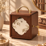 Grande Boîte à Bijoux Bois – Feuilles Dorées