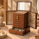 Grande Boîte à Bijoux Bois – 9 Tiroirs Portes