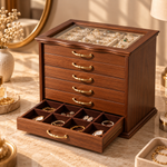 Grande Boîte à Bijoux Bois – 6 Tiroirs Vitrée